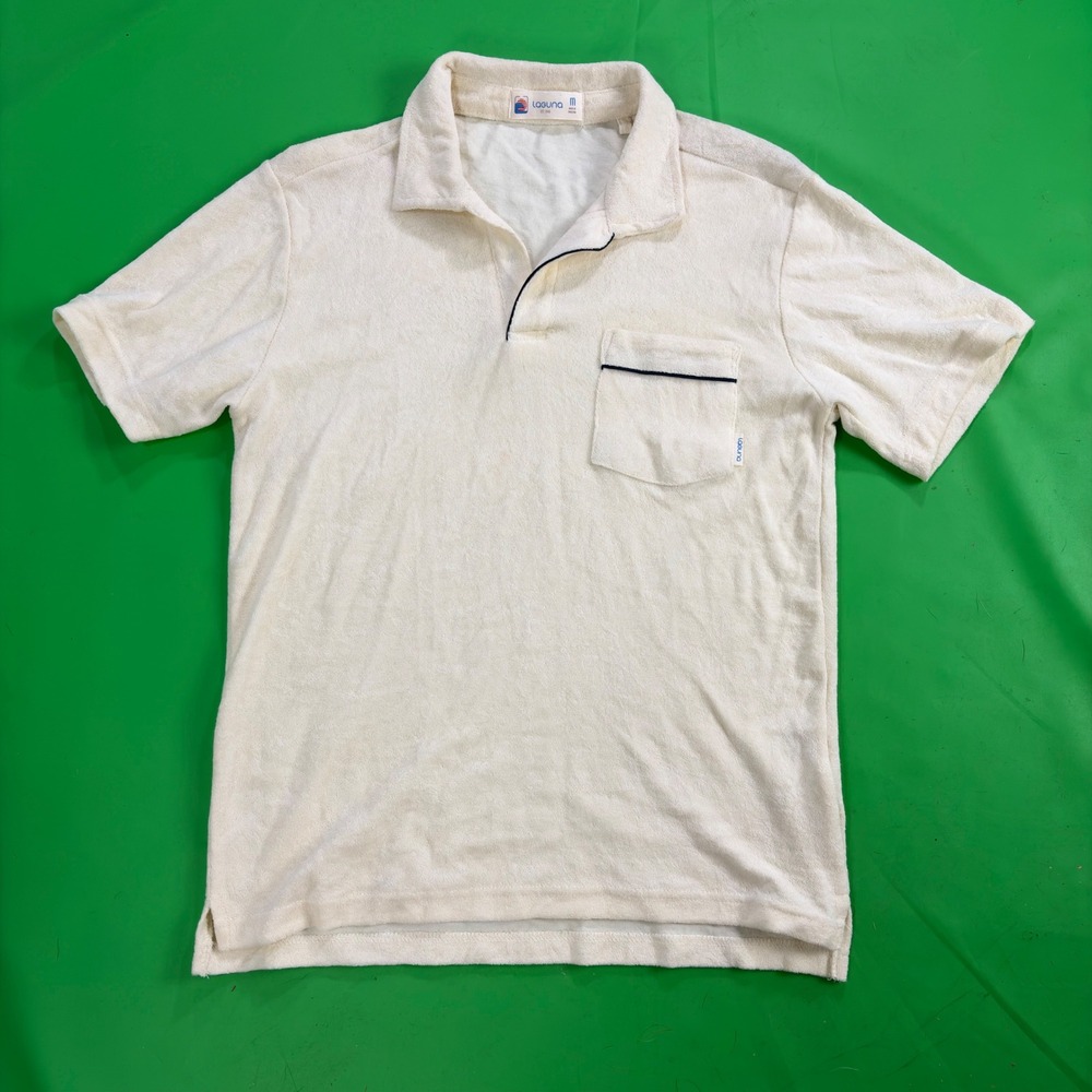 Laguna Terry Cloth‎ Polo Mens M Cream Short Sleeve Resort Vacation Shirt Towel